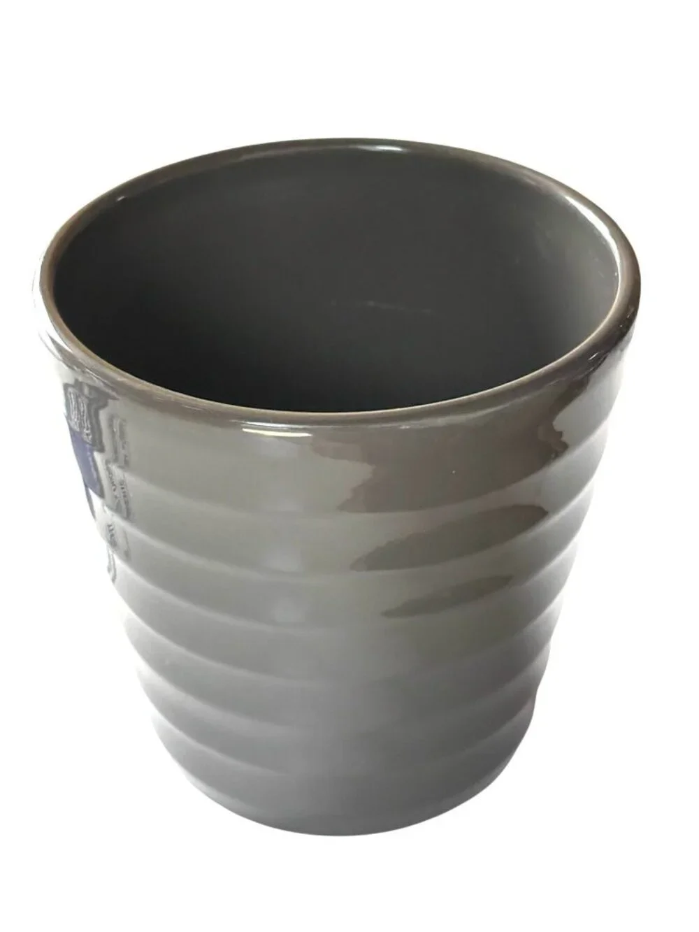 Ceramic Planter Pot Gray Ribbed Design Made In Germany Indoor/Outdoor Use